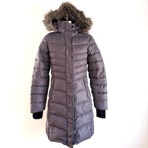 Lole Katie Down Puffer Jacket XS Hooded Gray Black Pattern